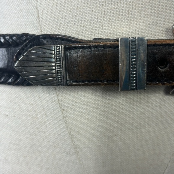 Brighton brown and silver leather braided vintage belt size 34 style 65803 - Picture 5 of 15